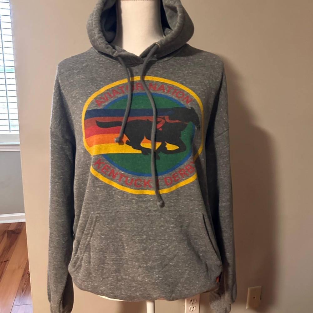 Aviator Nation Gray Hoodie with Colorful Logo